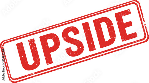 Red and white rectangular sign with the word upside in bold red letters isolated on transparent background