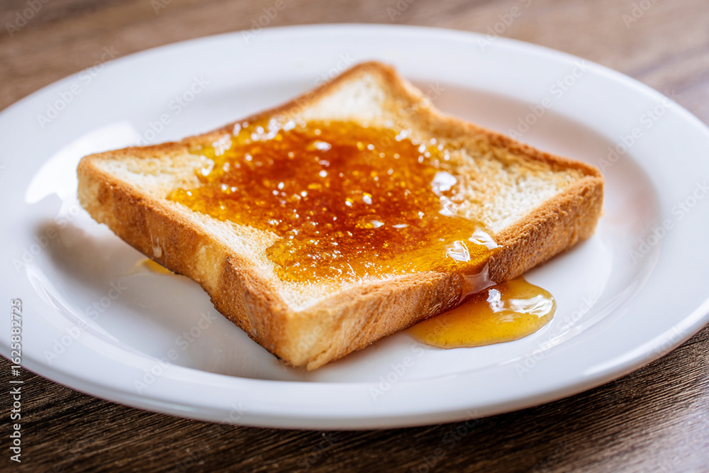 Simple toast with honey on white plate Simple toast with honey on white plate