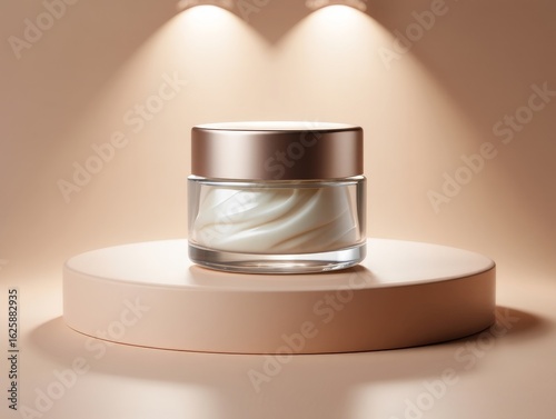 Luxurious Skincare Cream Presentation on a Pedestal with Spotlights