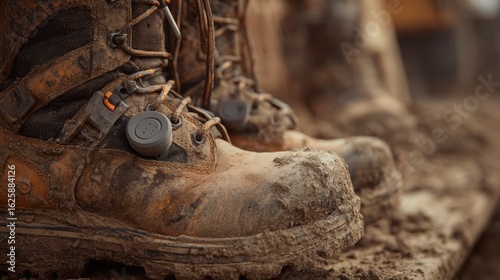 Wallpaper Mural Close-Up of Construction Boots in Muddy Job Site Environment Torontodigital.ca