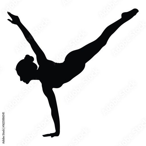 Silhouette black vector vector art of silhouette of a gymnast performing a handstand on white background