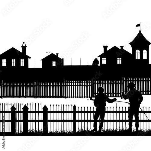 Vector silhouette of fencing and walls in residential area