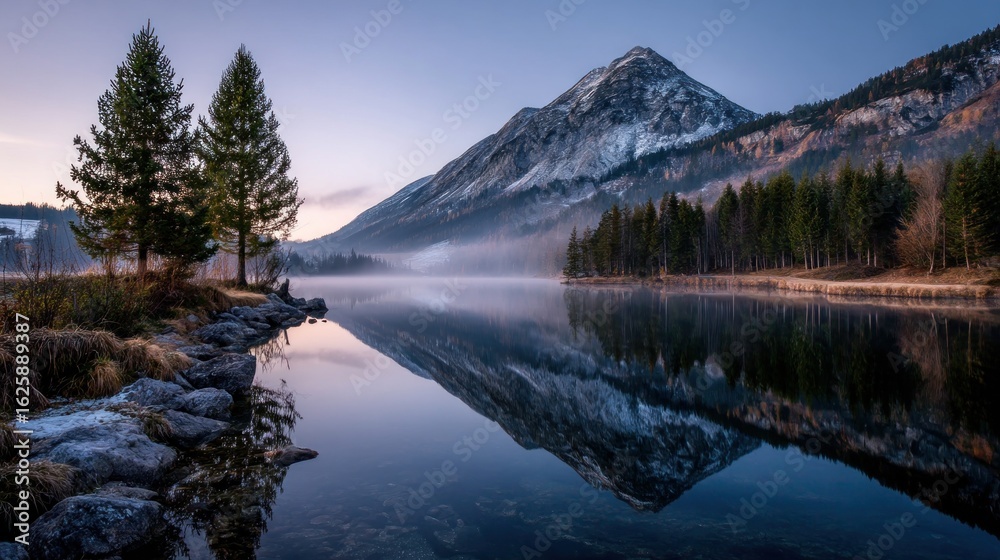 Fototapeta premium Mountain lake reflection dawn