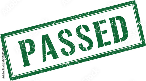 Green distressed rubber stamp with the word passed in bold capital letters isolated on transparent background