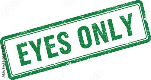 Green rectangular stamp with textured border and the words eyes only in bold green font isolated on transparent background