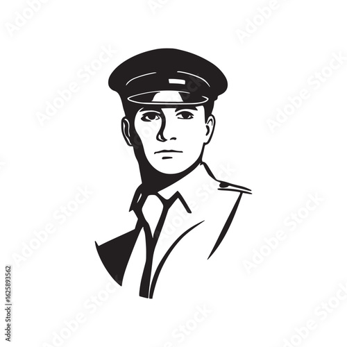 Male Officer in Uniform with Cap – vector silhouette
