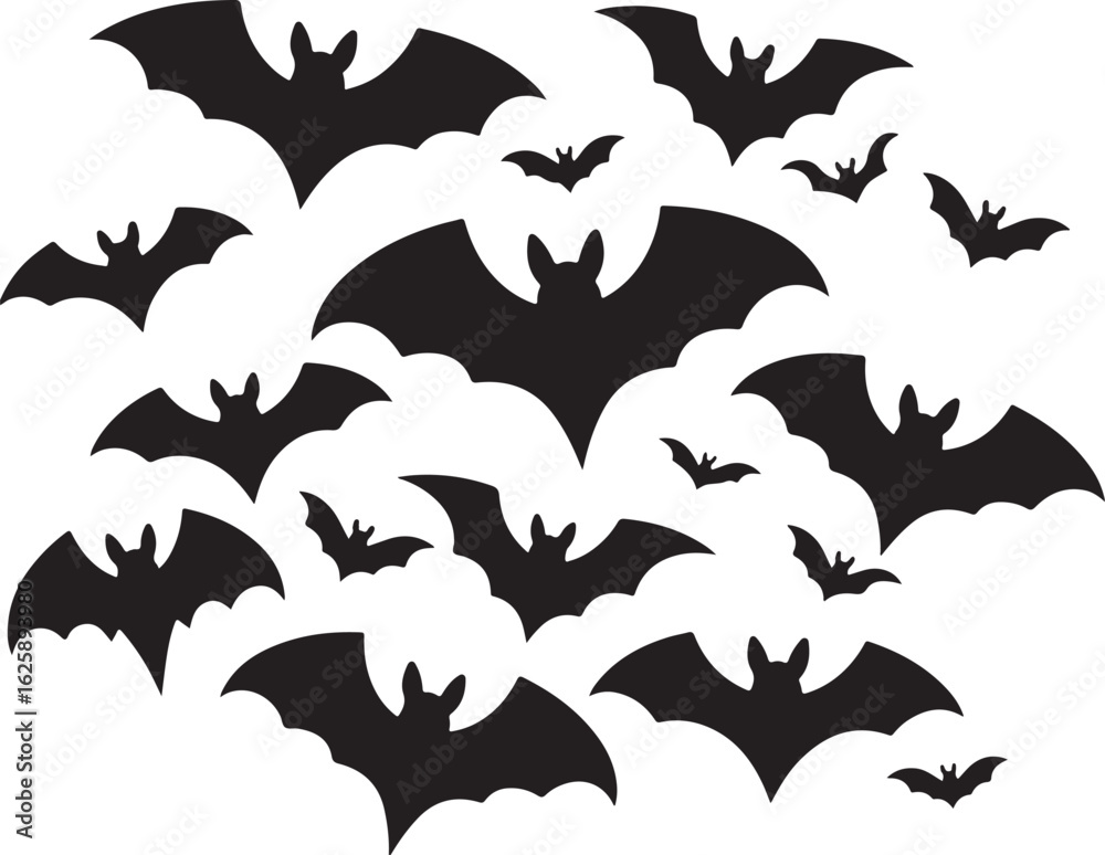 Naklejka premium Collection of silhouetted bats in various flying poses