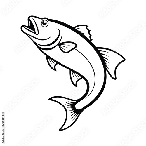 jumping bass fish outline on white background