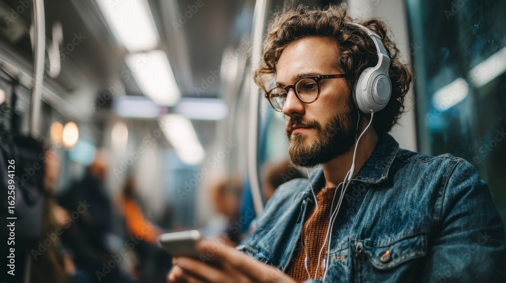 Student Accessing Online Lecture While Traveling on Public Transport Student Accessing Online Lecture While Traveling on Public Transport
