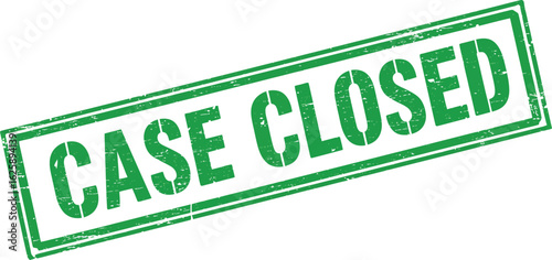 Green rubber stamp imprint declaring case closed with textured grunge effect isolated on transparent background