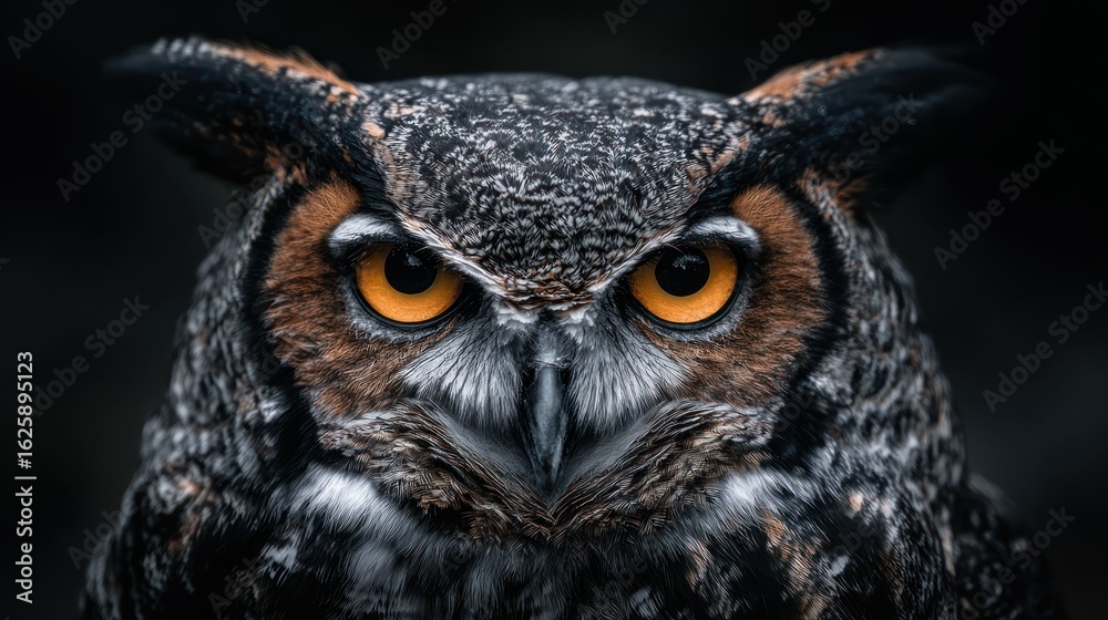 Obraz premium Close-up of an owl's face. Intense stare