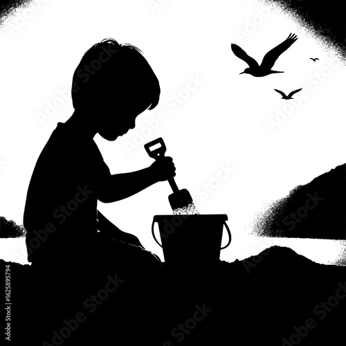 Boy Sitting in Sandbox