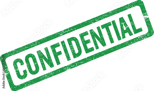 Green distressed rubber stamp with the word confidential printed in bold white letters isolated on transparent background