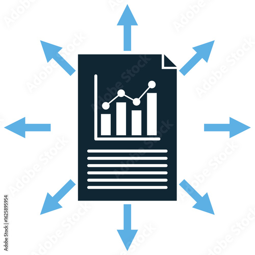 Data dissemination icon vector for sharing information and distributing findings. Great for illustrating reports, publications, and communication of results.