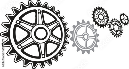 Five Gears Interlocking on White Background mechanism