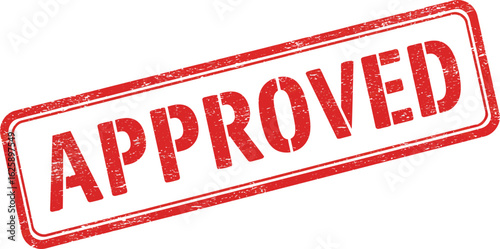 Red and white rubber stamp with the word approved in bold red letters isolated on transparent background