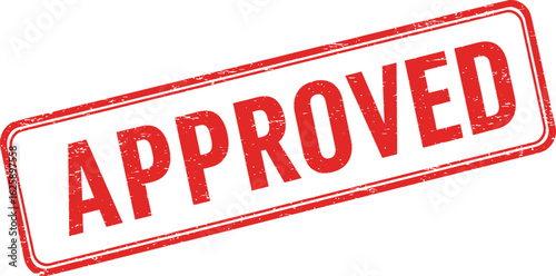 Red and white rubber stamp with the word approved in bold red letters isolated on transparent background