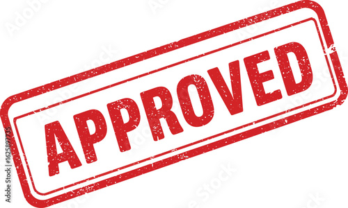 Red and white rubber stamp with the word approved in bold red letters isolated on transparent background