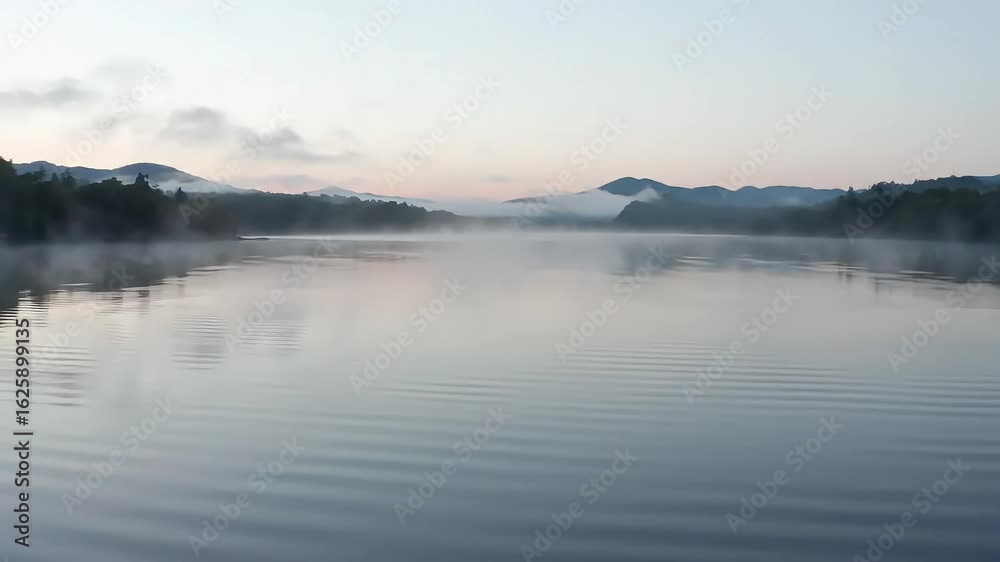 Misty Lake Serenity A Tranquil Dawn Landscape Misty Lake Serenity A Tranquil Dawn Landscape
