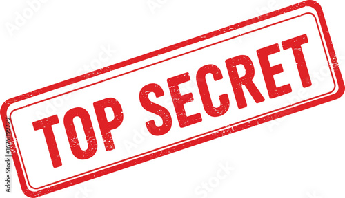 Red and white rectangular stamp with the words top secret in bold red letters isolated on transparent background
