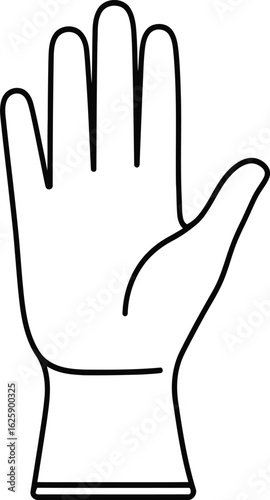 Simple line drawing of a human hand wearing a glove showing a stop gesture isolated on transparent background