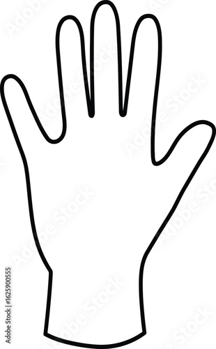Simple outline drawing of a human hand with fingers spread open isolated on transparent background