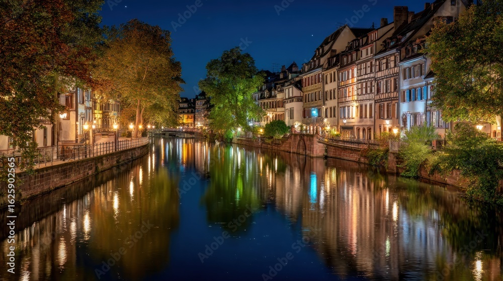 Canalside buildings night reflection Canalside buildings night reflection