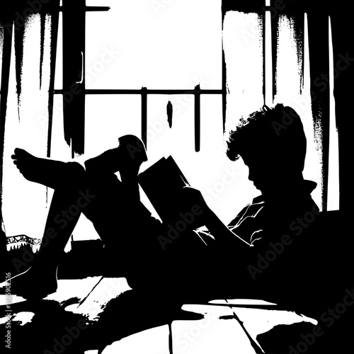 Boy Lying Down Reading Book