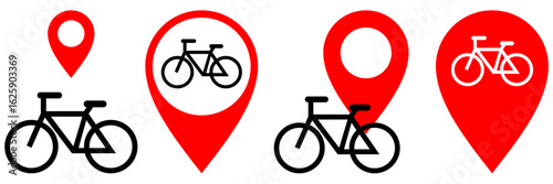 Bicycle scooter location with pin map vector for eco-friendly transport and micromobility. Perfect for illustrating bike share programs, cycling routes, and green travel apps.