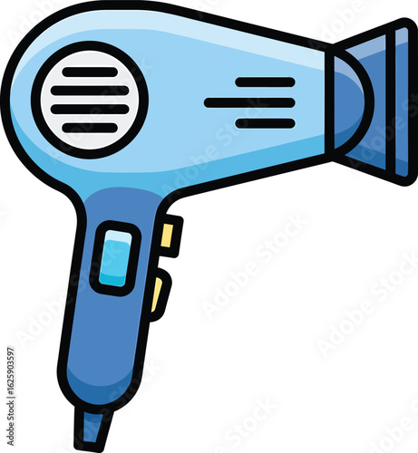 Sleek blue hairdryer ready for styling, offering quick drying and salon-quality results at home.