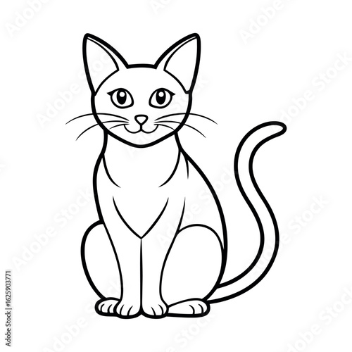 black and white Line art vector of a sitting cat