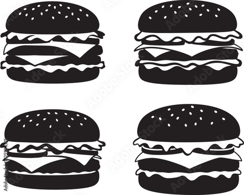 Four delicious cheeseburger silhouettes on a white background