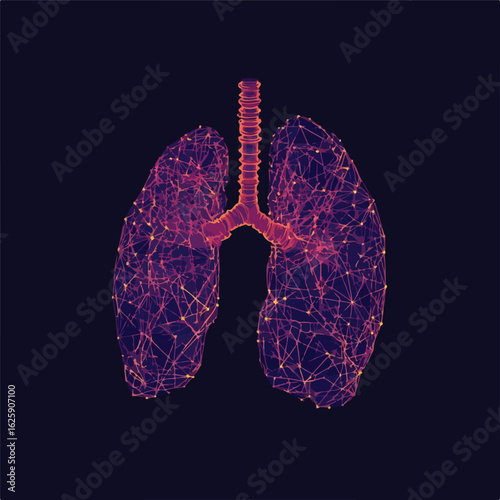 Low Poly Lung Wireframe on Dark Blue