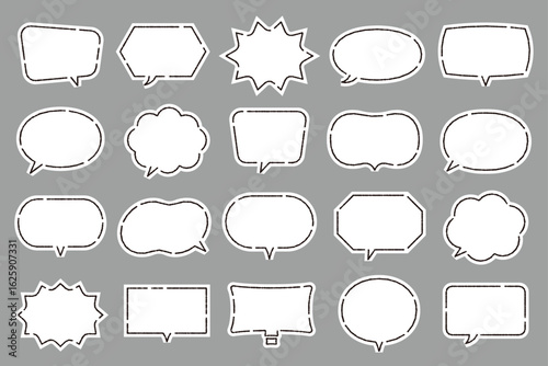 破線　フキダシ　ペン画　囲み　装飾　あしらい　フレーム　漫画　台詞　ベクター　イラスト　セット　線