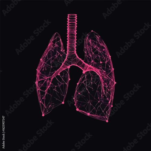 Low Poly Lung Wireframe on Dark Blue