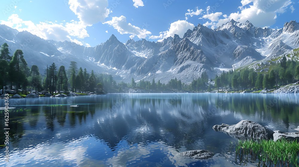 Naklejka premium mountain lake reflection