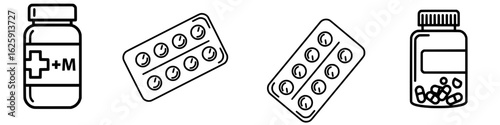 Multivitamin & Wellness Supplement Icon Set – Minimal Black & White Vector