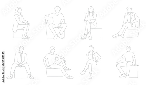 Collection of Simple Line Art Silhouettes of People Seated in Various Poses	