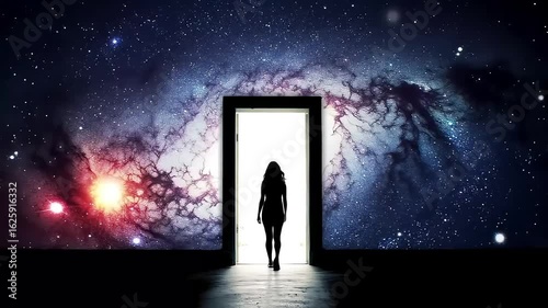 Portal to Infinity Woman Enters a Galactic Doorway