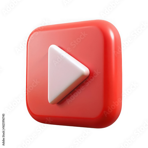 Modern 3d rendered youtube play button icon with rounded edges isolated on transparent background