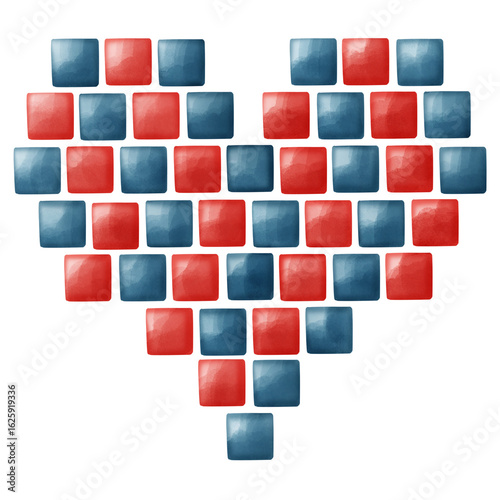 Pixel block heart in red and blue checkerboard pattern