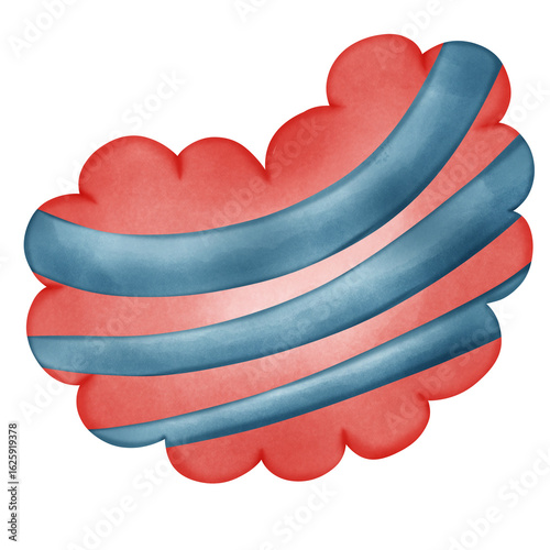 Puffy Red Heart with Flowing Blue Curved Stripes