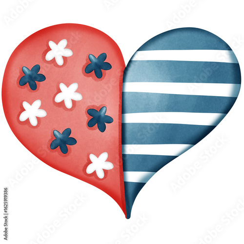 Red and Blue Patriotic Heart with Stripes and Stars
