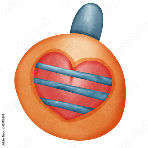 Red heart in orange frame with blue stripe overlay