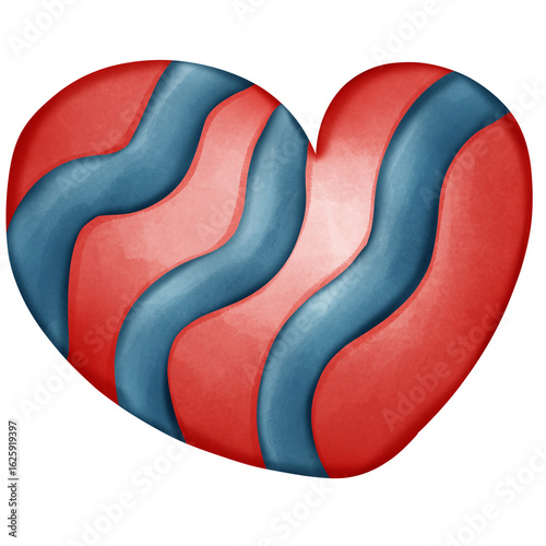 Red and Blue Wavy Stripe Heart with Full Red Top