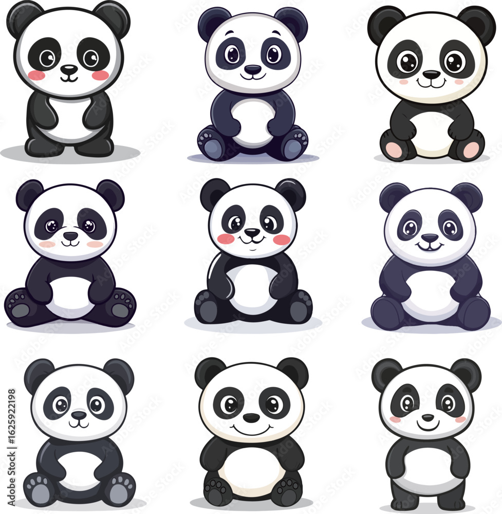 Naklejka premium Cartoon Panda Illustrations 