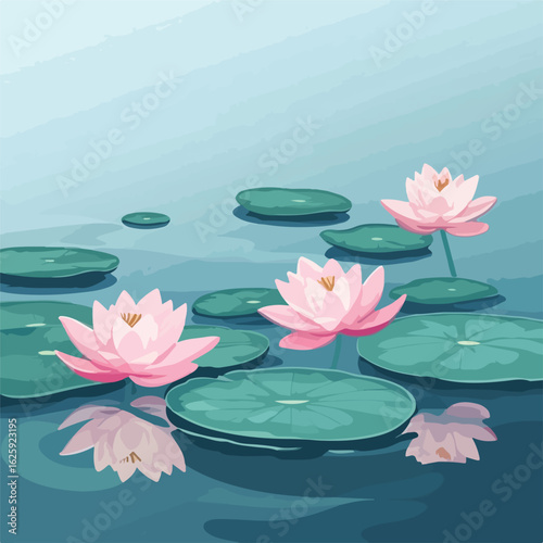 Tranquil water lilies illustration