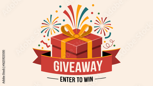 Festive giveaway promotion featuring a wrapped gift box with ribbon and celebratory elements