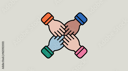 Diverse hands joining in unity teamwork collaboration partnership and support illustration