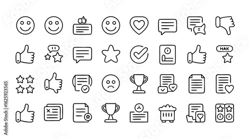 Set of line icons representing customer feedback and satisfaction reviews experience